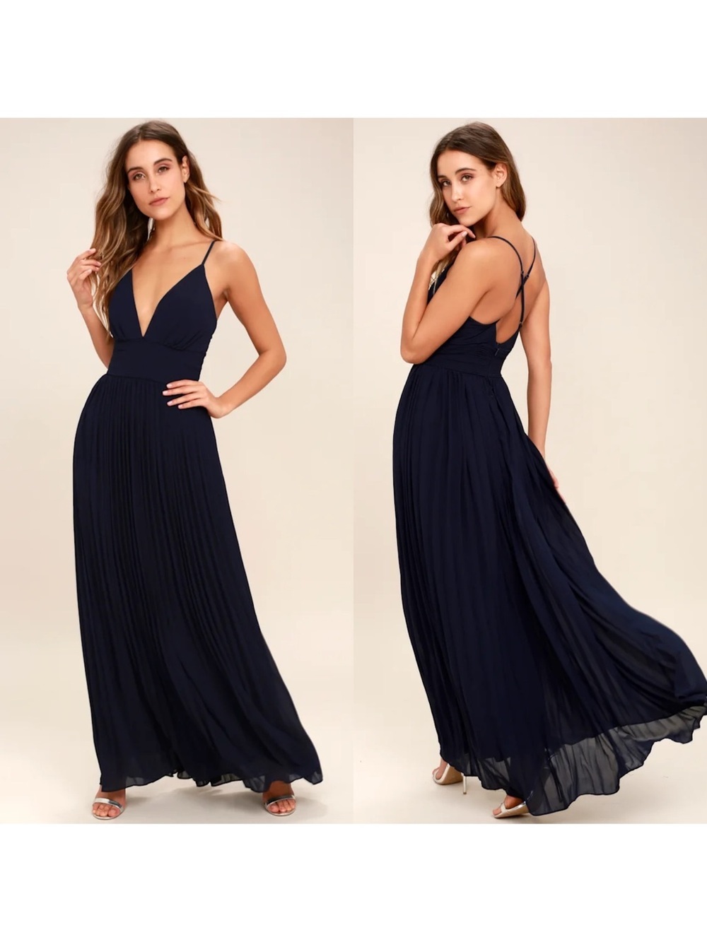 Lulus Depths of My Love Navy Blue Pleated Maxi Formal Dress Size XS